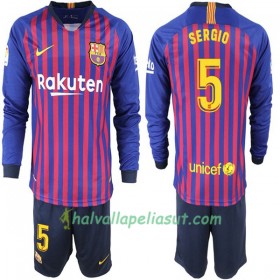 Jalkapallo Pelipaidat FC Barcelona Sergio 5 Lasten Kotipaita 2018-2019 Pitkähihainen